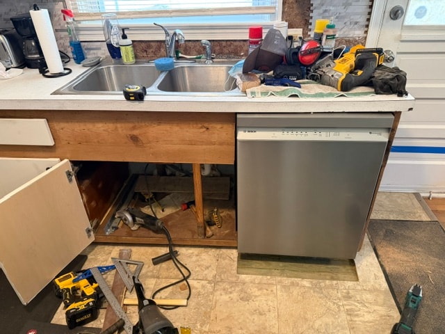 Carpentry work and dishwasher install